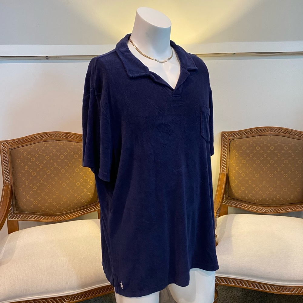 Ralph Lauren Navy Blue Terry Polo Shirt, Men's Size 2XL, Cotton-Blend